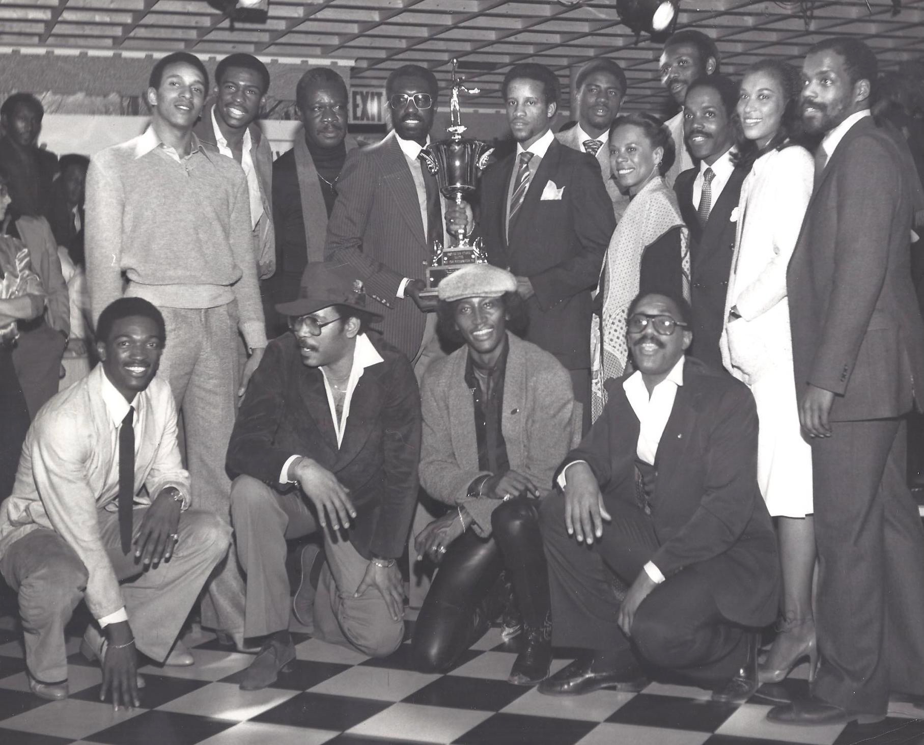 Frankie Crocker with NY Knicks players and WBLS colleagues